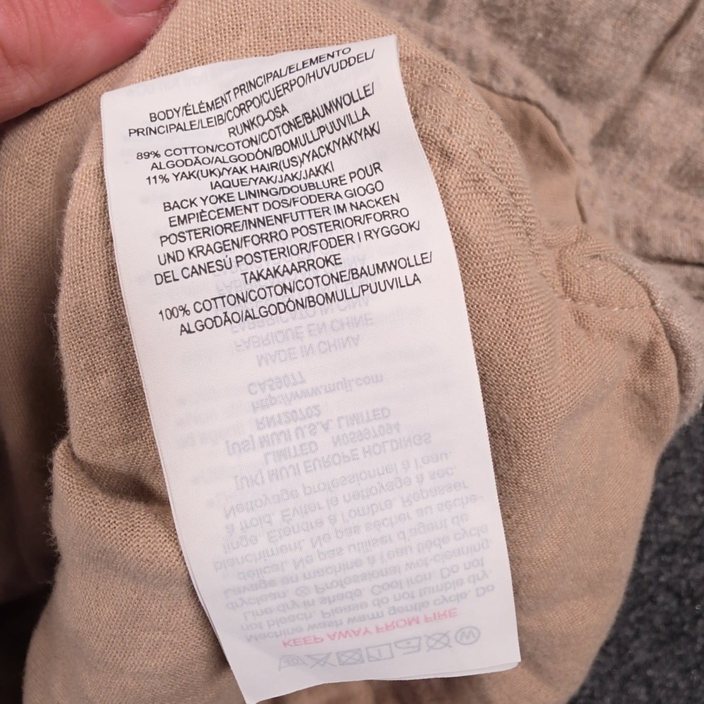 Muji Flannel Shirt Mens S Tan Yak Hair Blend Long Sleeve Chest Pocket - Picture 8 of 10